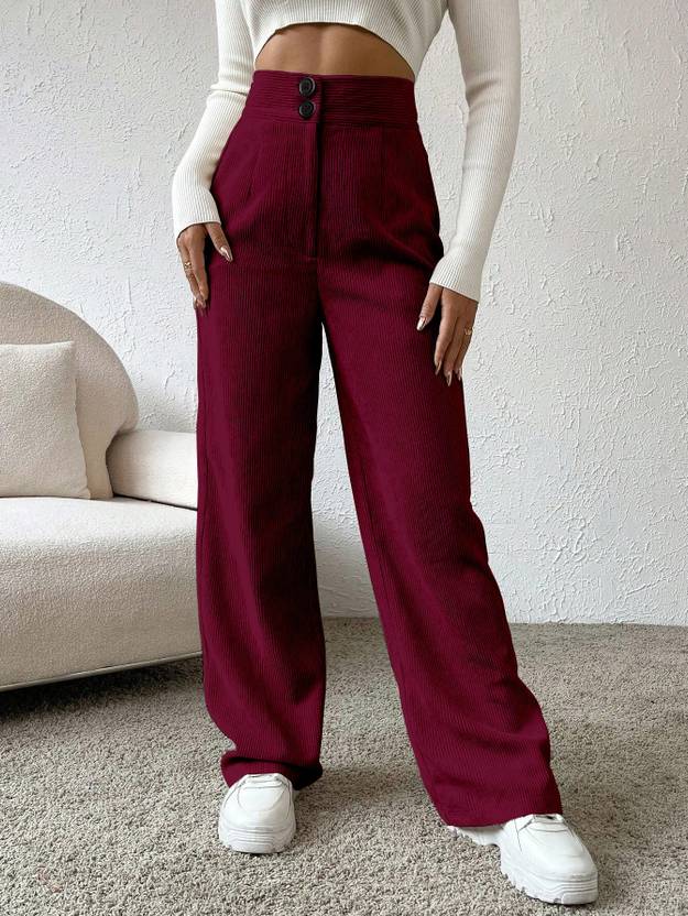 Rajovati Women Relaxed Maroon Polyester Trousers