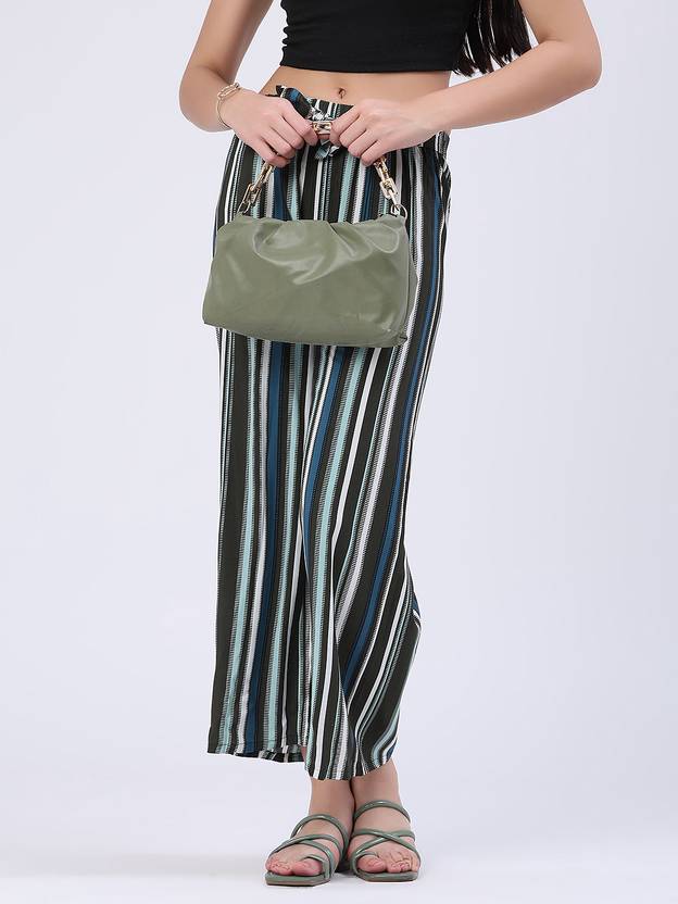 LIMEROAD Women Regular Fit Green Viscose Rayon Trousers