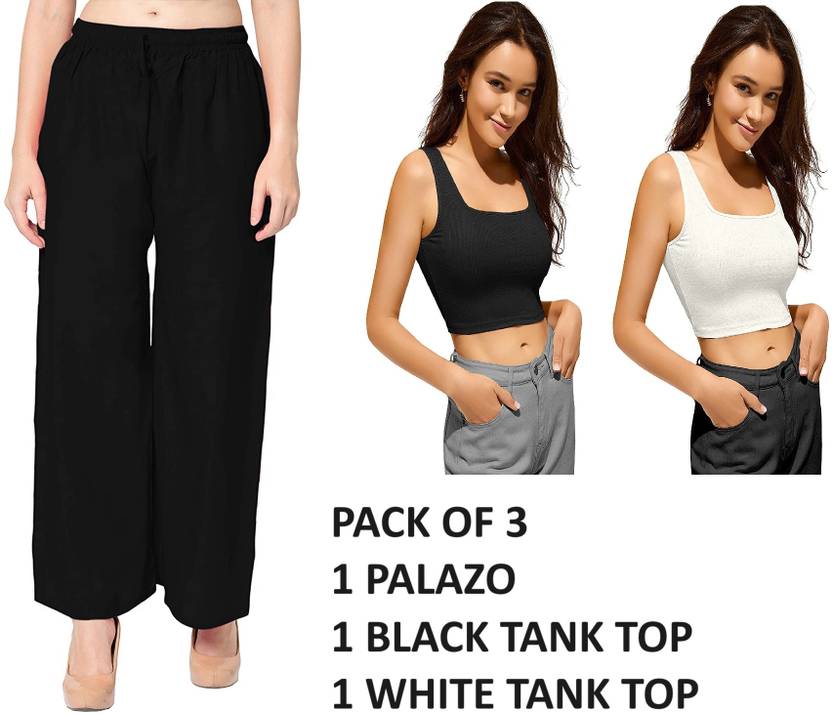 SriSaras Pack of 3 Women Relaxed Multicolor Cotton Blend Trousers
