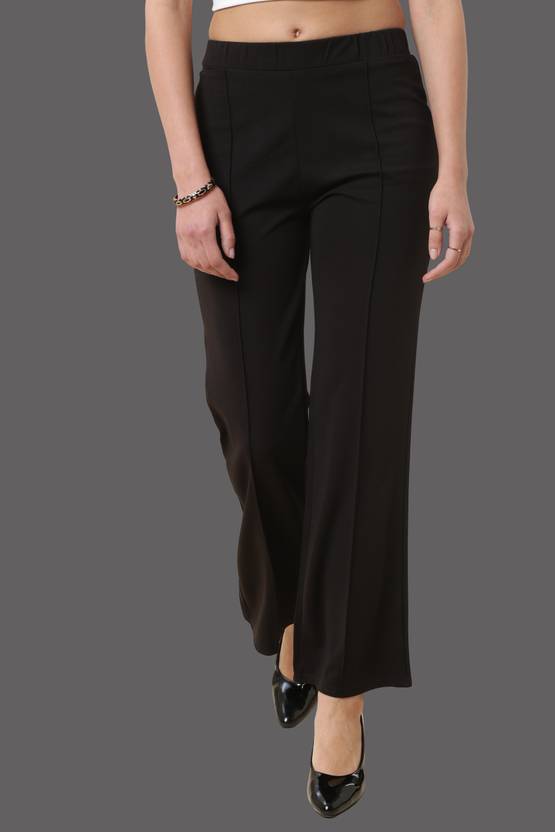 fithub Women Regular Fit Black Cotton Blend Trousers