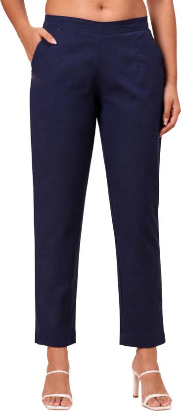 BIDAAS Women Regular Fit Dark Blue Pure Cotton Trousers