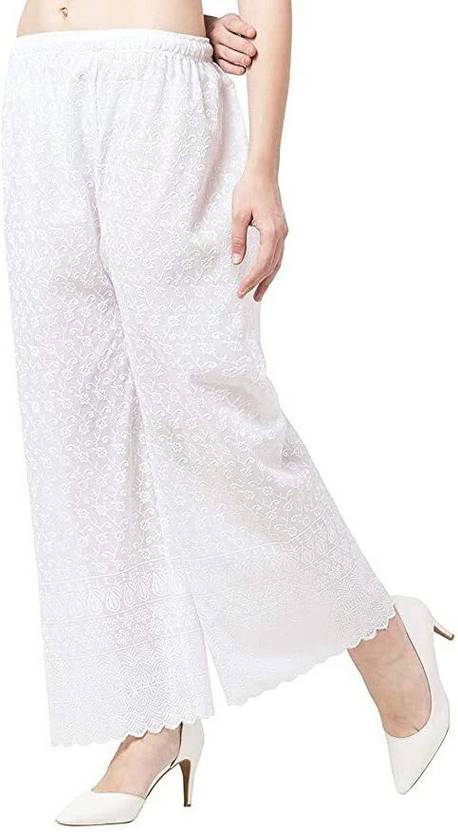 AMFABRICS Women Regular Fit White Cotton Blend Trousers