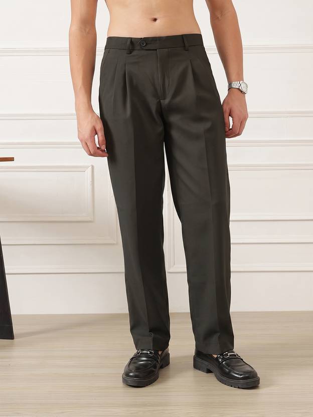 DENNISON Men Loose Fit Black Polyester Trousers