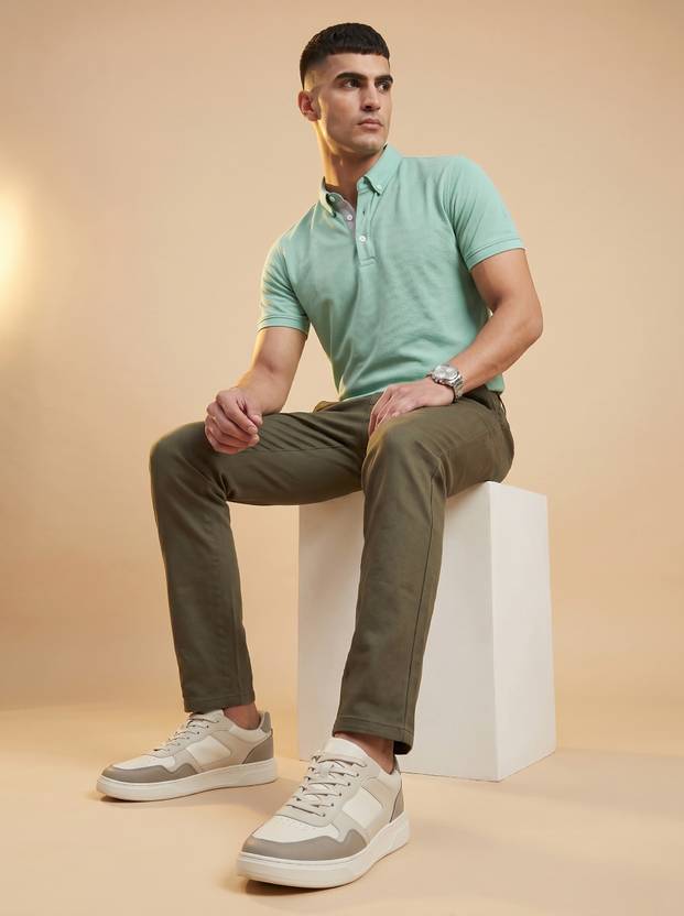 Pointer Men Slim Fit Dark Green Cotton Blend Trousers