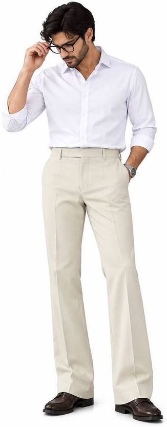 Lunora Men Beige Flared Lycra Trousers - Image 6