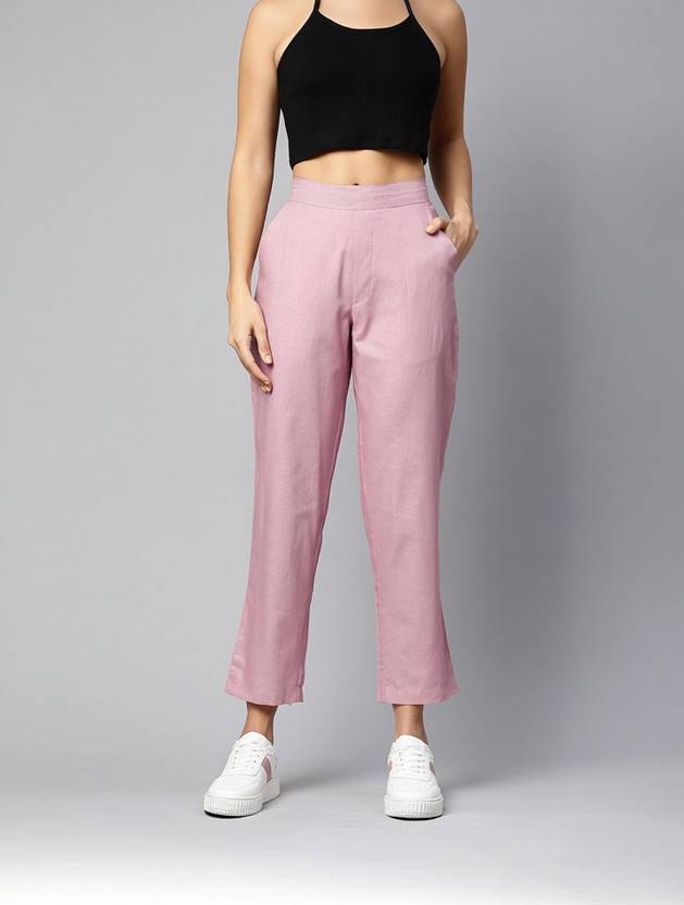 Popnetic Women Tapered Pink Pure Cotton Trousers