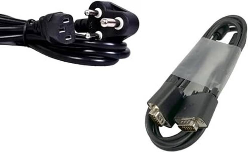 22 TECH TV-out Cable Combo Set of Male to Male 15 Pin VGA and Power Cable for Computer,Monitor, 1.5 m