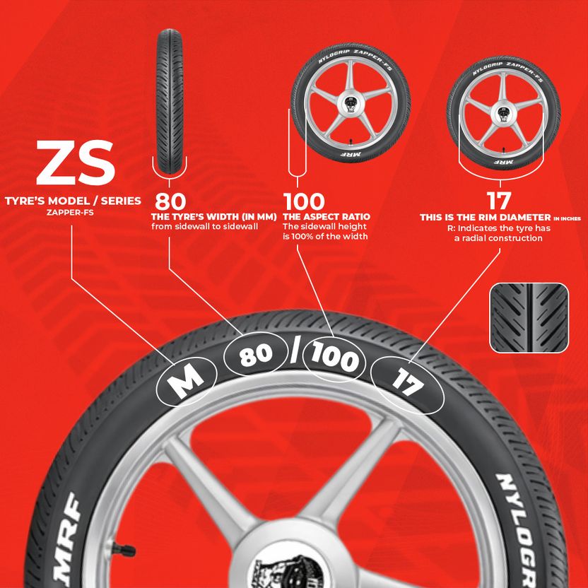 MRF Zapper-FS 80/100-17 46P TUBELESS Front Two Wheeler Tyre (Dual...more - Image 3