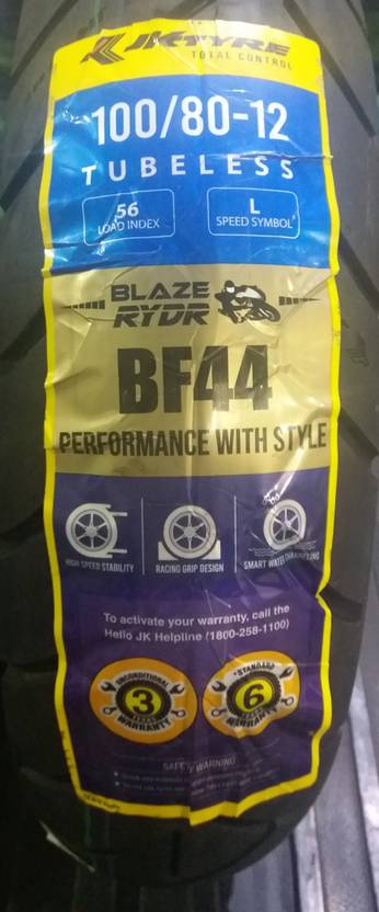 jk tyre 100 80 r12 blaze 44 tvs ntorq 125 front two wheeler