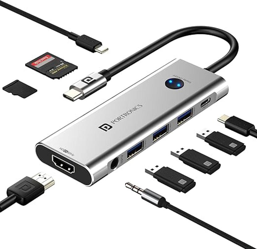 Portronics Mport One USB C Hub (9-in-1), HDMI, PD, USB