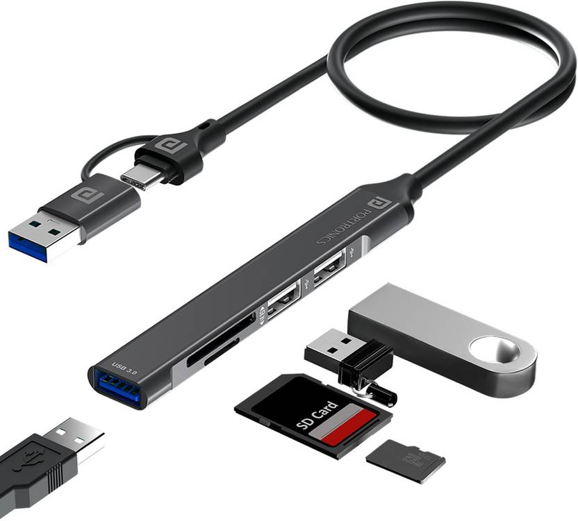 Portronics Mport 31 Plus USB Hub (5in1), USB & TypeC Plugs, USB 3.0