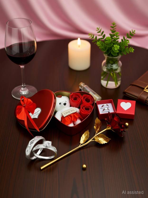 LoveGift Artificial Flower, Soft Toy, Jewellery, Message Pills, Gift Box Gift Set