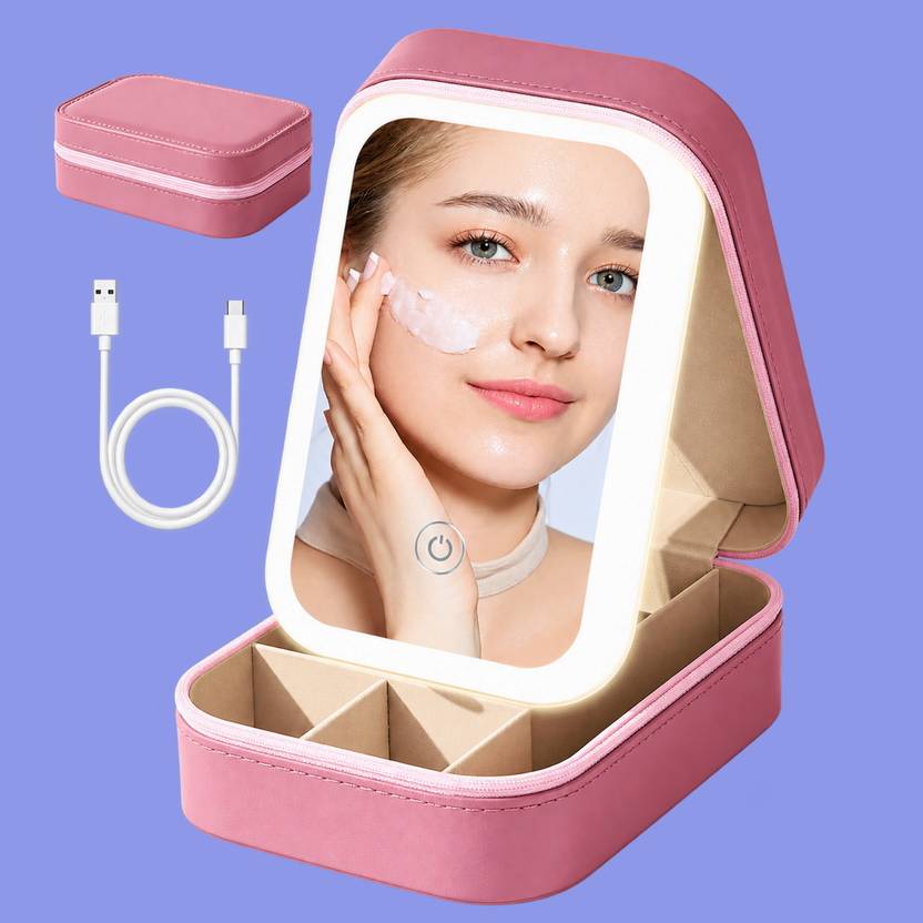 Mocaze Muted Rose Desk Friendly Jewelry Keeper with Lit Mirror Jewellery Vanity Box