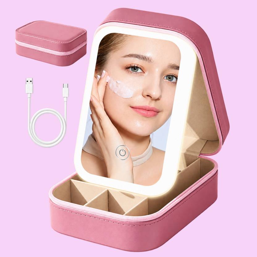 Mocaze Muted Rose Wardrobe Mirror Equipped Jewelry Carry Case Jewellery Vanity Box