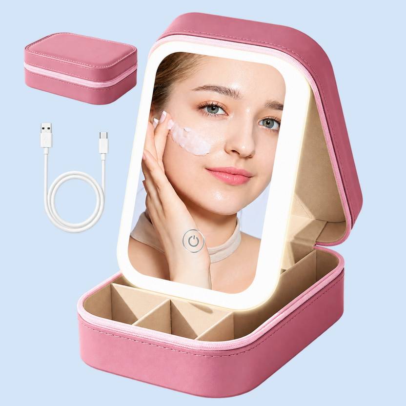 Mocaze Muted Rose Dressing Table Portable Mirror Jewelry Vanity Case Jewellery Vanity Box