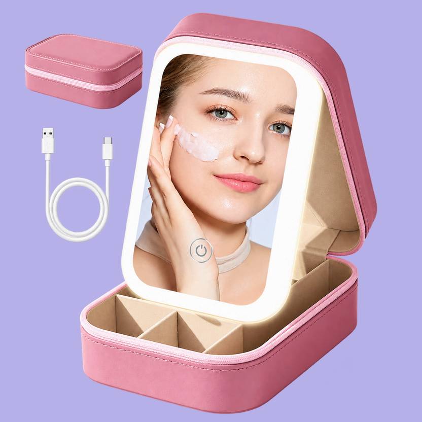 Mocaze Blush Pink Versatile Jewelry Storage Travel Box with LED Lighting Jewellery Vanity Box