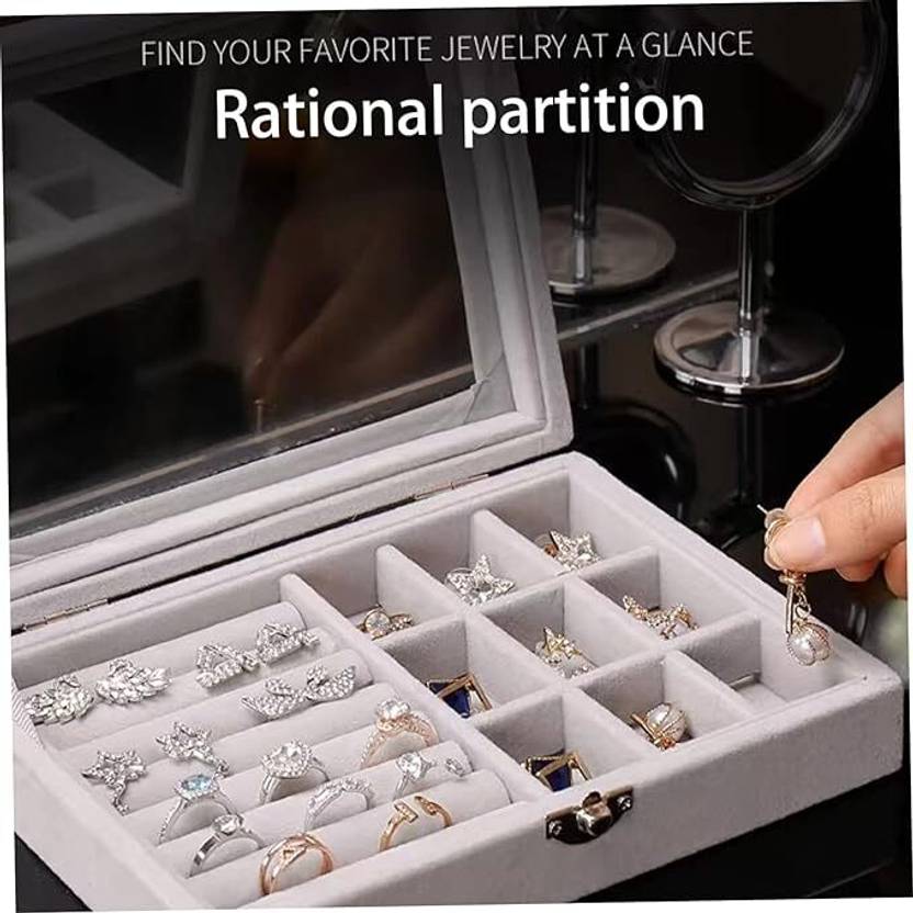 Glitzn Jewellery Storage Box Transparent Velvet ,Display ,Ring,Earring Organizer Jewellery, mackeup Vanity Box