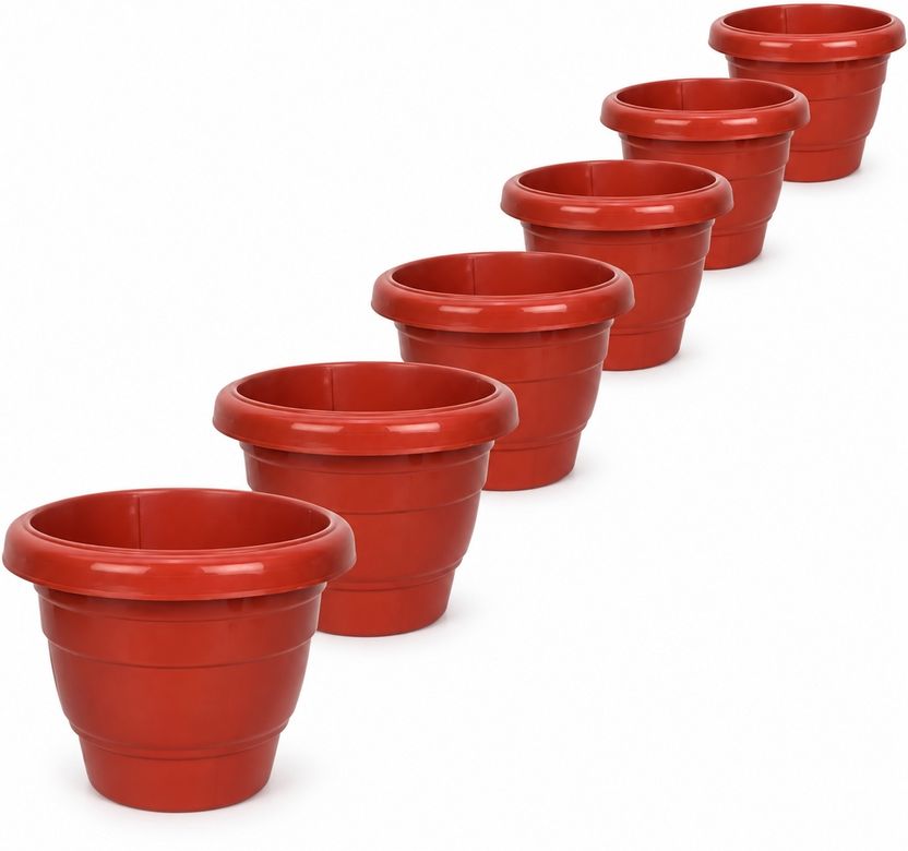 Greenvora Red Plastic Planters (Pack of 6) - Image 1