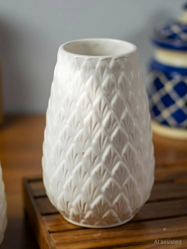 CERAMICTown Ceramic White Pineapple Vase 6.5 inch Set Ceramic Vase