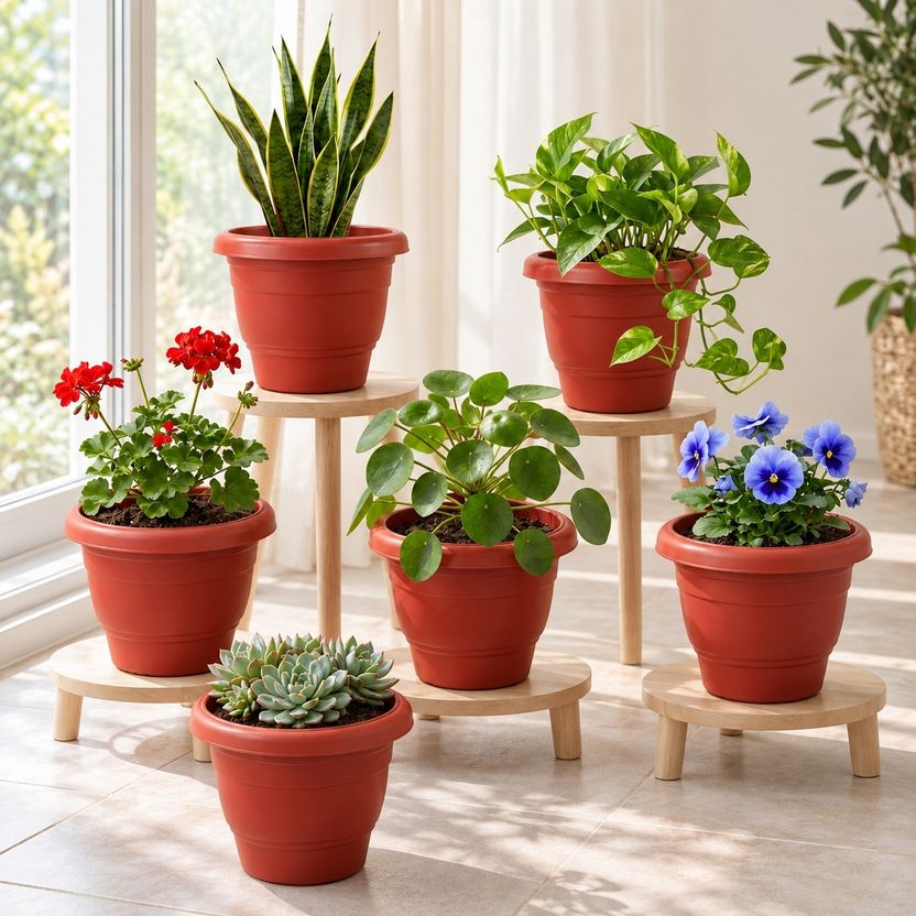 Greenvora Red Plastic Planters (Pack of 6) - Image 2