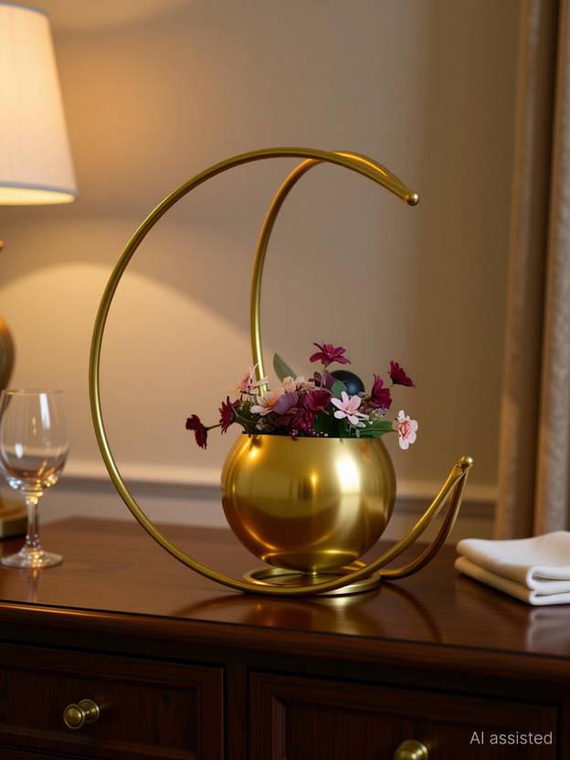 Enovetica Moon Vase Golden Crescent Floral Vase Premium Finish Decorative Showpiece - 22 cm