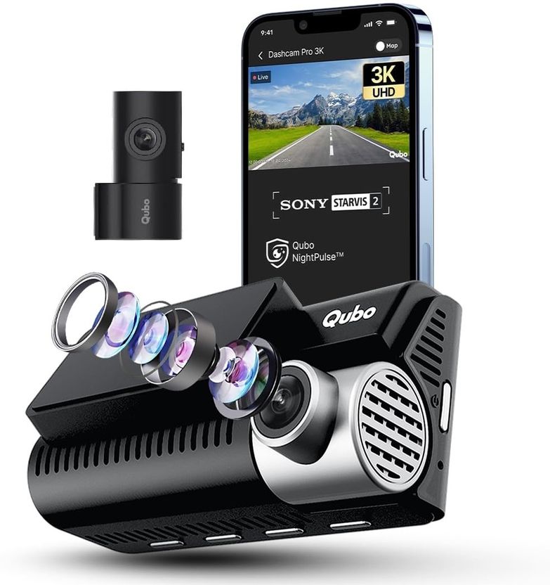 Qubo Smart Dashcam Pro 3K+Rear Sony STARVIS 2
