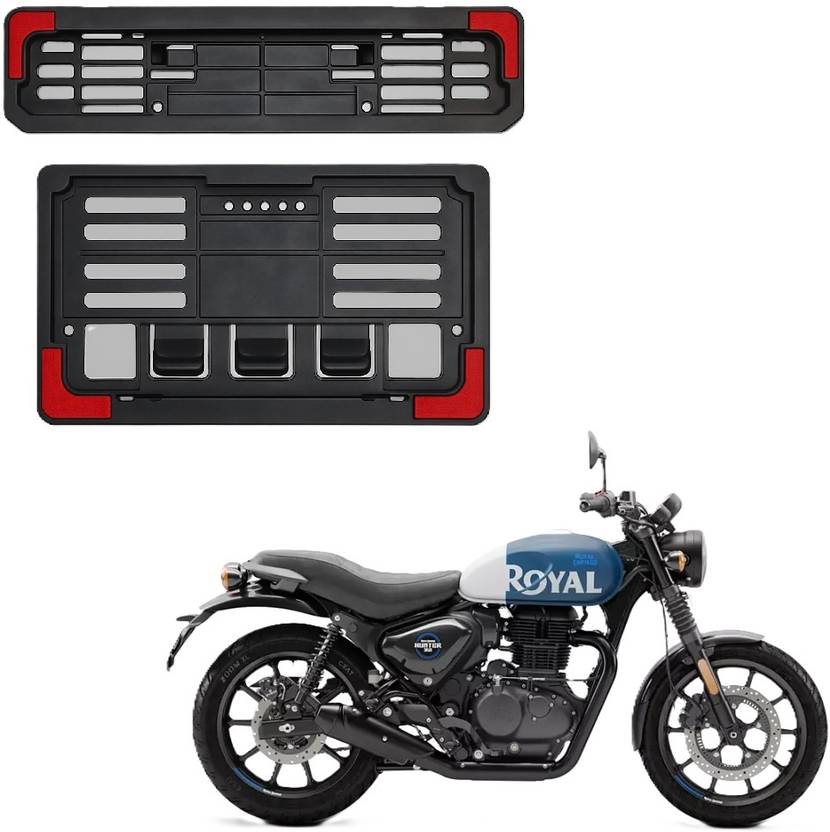 JMA TRADING Plastic Number Plate Holder with Red Corners for Hunter 350 Bike Number Plate