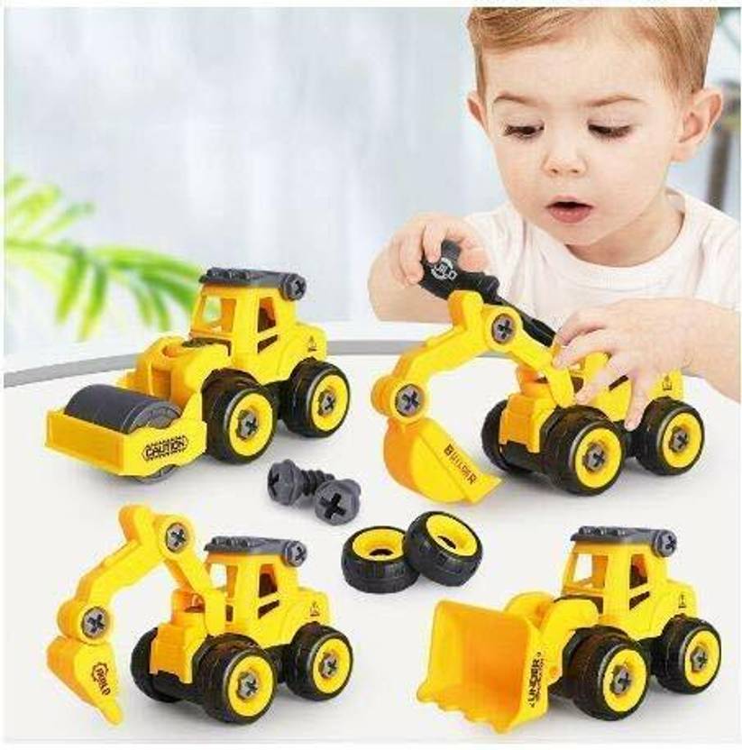 Akshit Set of 4-PCs Pull Back Construction Vehicles Set, 4 Pack DIY Take Apart Toys