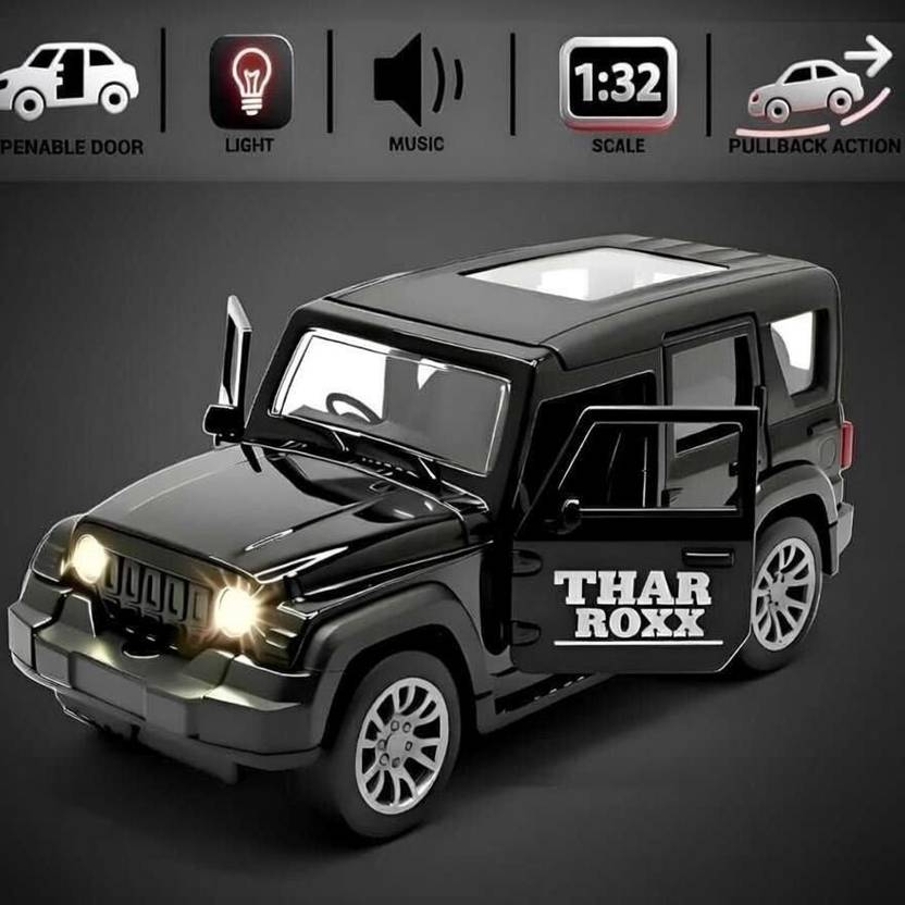 bhuvienterprises Thar Roxx Premium Metal Toy Car with Music & Lights | Openable Doors