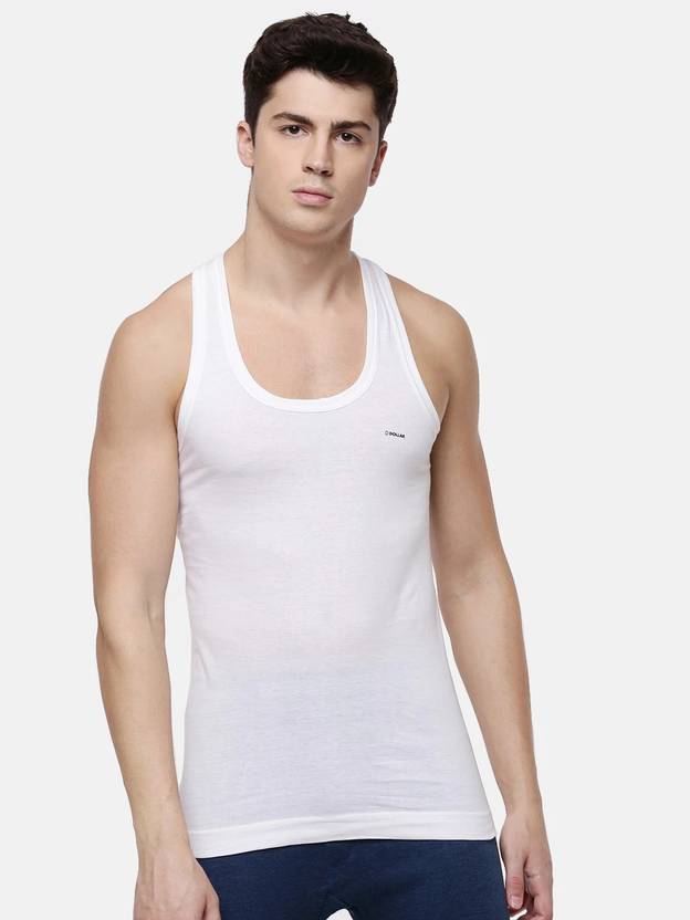 Dollar Lehar Men Combed Cotton Round Neck Vest -Pack of 1- White Men Vest