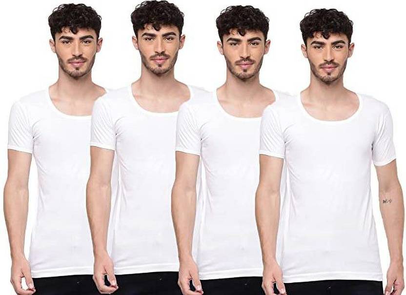 Ramraj Cotton Pack of 4 White Round Neck Half Sleeve Cotton Undershirt Men Vest