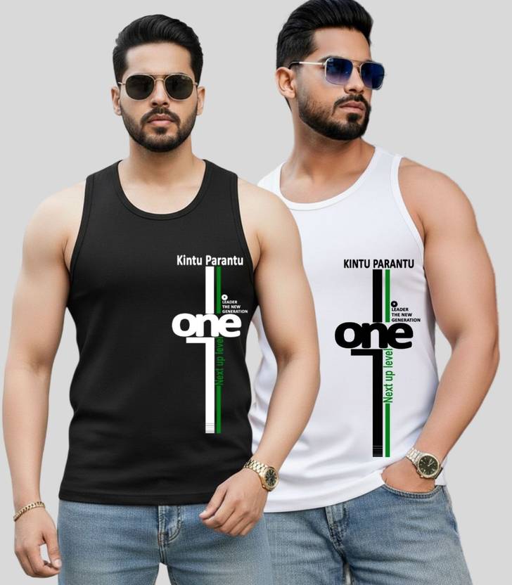 Lecowar Pack of 2 Mens Printed Round Nack Casual Vest Men Vest