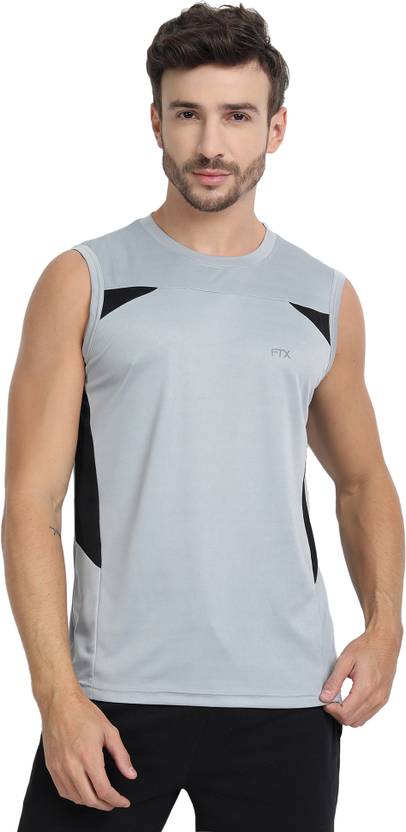 FTX Men Self Design Round Neck Polyester Grey T-Shirt