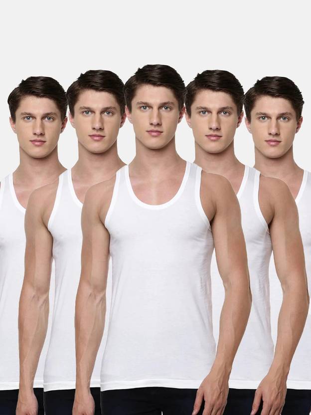 Ramraj Cotton Pack of 5 White Scoop Neck Sleeveless Cotton Undershirt Men Vest