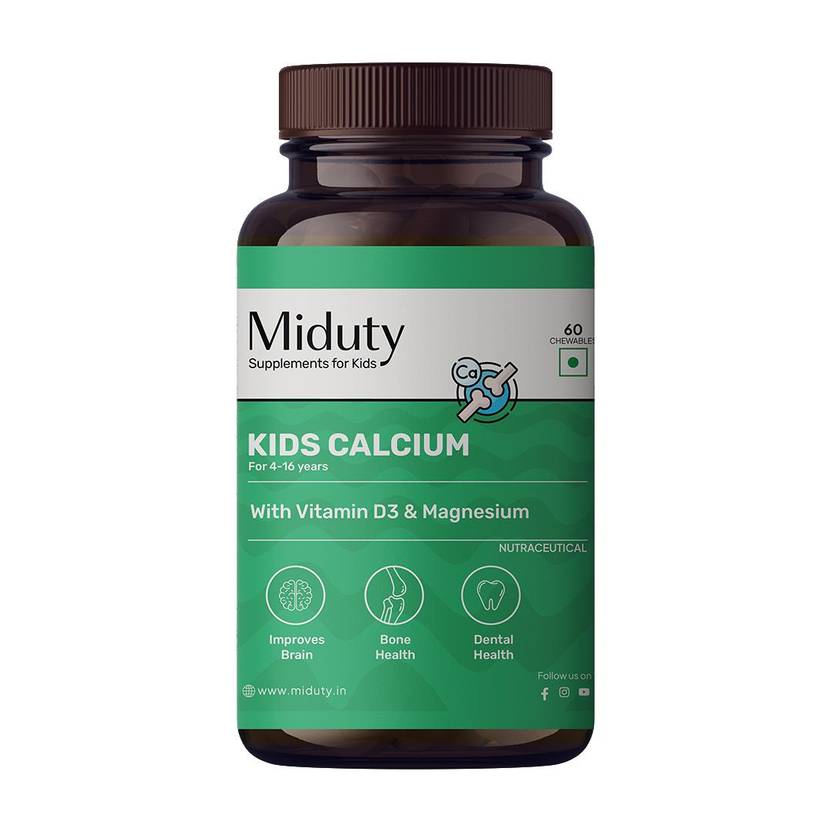 Miduty Kids Calcium - Vitamin D3 - Strong Bones - Immunity Support - Chewable Tablets