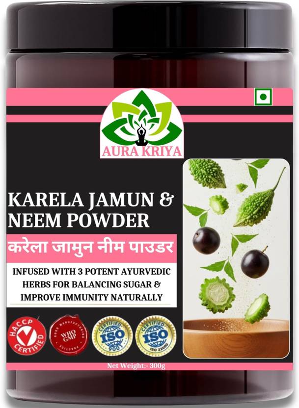 AuraKriya Pure & Ayurvedic Neem Karela Jamun Powder for Maintaining Blood Sugar Levels