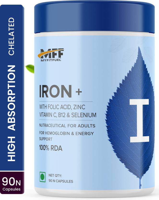 MyFitFuel Iron Supplement (3 Months)+ Folic Acid, Zinc, Vitamin C & B12, Selenium. 90 Nos