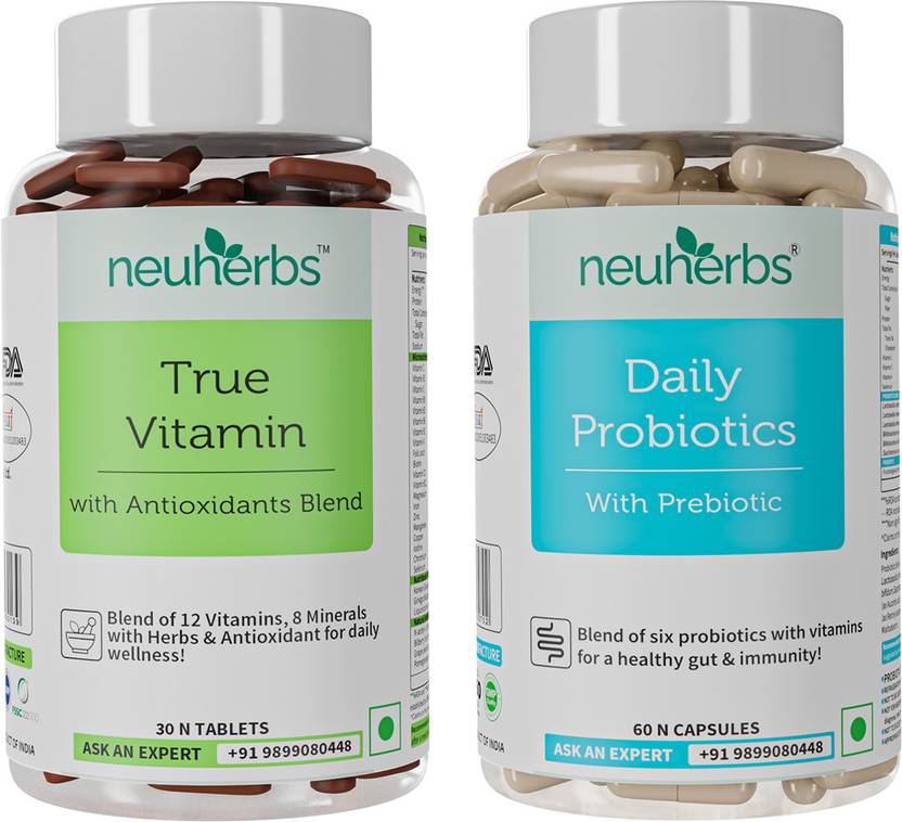 Neuherbs True Vitamin Multivitamin 30 Tabs & Probiotics 60 Caps For