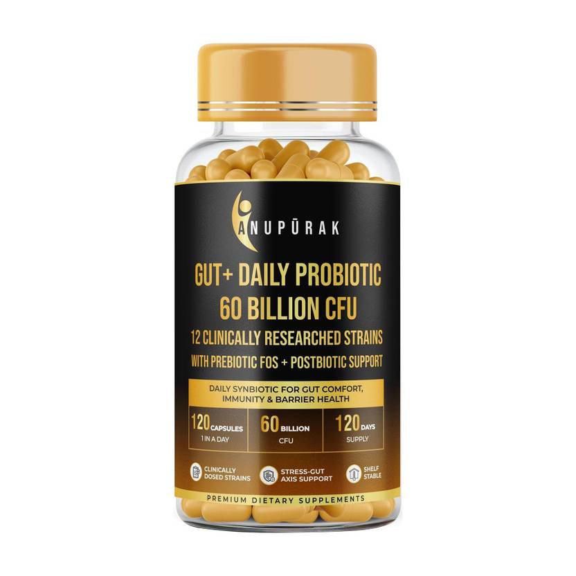 Anupurak Probiotic 60B CFU | 12 Strains with Prebiotics & Postbiotic | Daily Gut Support
