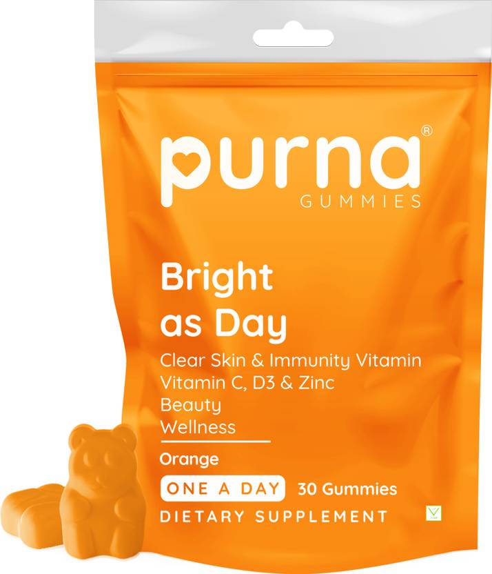Purna Gummies Vitamin C Orange & Zinc for Adults & Kids, Immunity Boost
