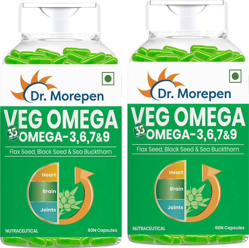 Dr. Morepen Omega 3 6 7 9 Vegetarian Capsules 500mg Flax Seed, Black