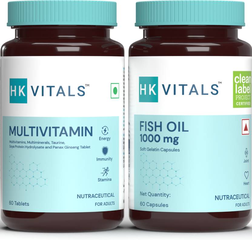 HEALTHKART HK Vitals Fish Oil with Omega 3 and Multivitamin Combo, For