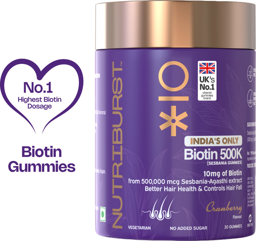 Nutriburst Biotin Gummies 10 mg Supports Growth, Strength & Hair Fall Control