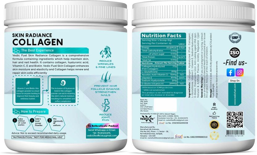 VedixLife Skin Radiance Collagen Supplement 104g - Image 2