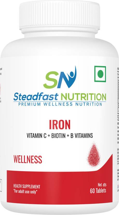 Steadfast NUTRITION Iron | Vitamin C + Biotin + B Vitamins, 29mg Iron (Ferrous Fumarate)