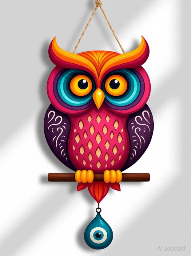 Apnagift Owl Shape Wooden Wall Hanging for Home Decor | Evil Eye Protection Wall Art