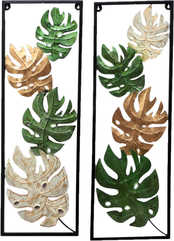 Amaya Decors Green, Gold & White Maple Leaves Rectangular Wall Decor