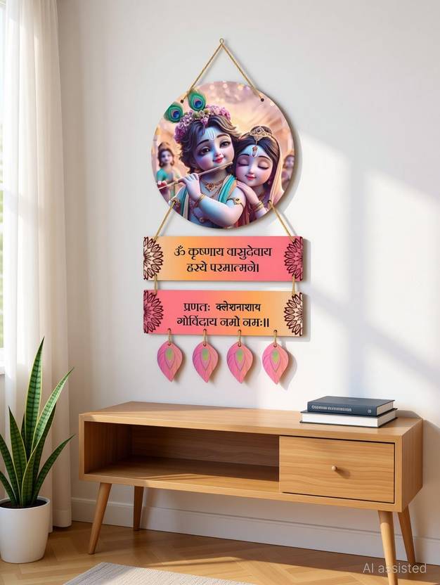 Anee The World Om Krishnaya Vasudevaya Haraye Paramatmane Mantra Wooden Wall Hanging