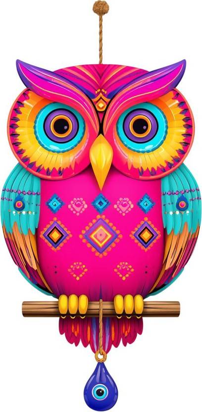 Apnagift Owl Shape Wooden Wall Hanging for Home Decor | Evil Eye Protection Wall Art Pack of 2