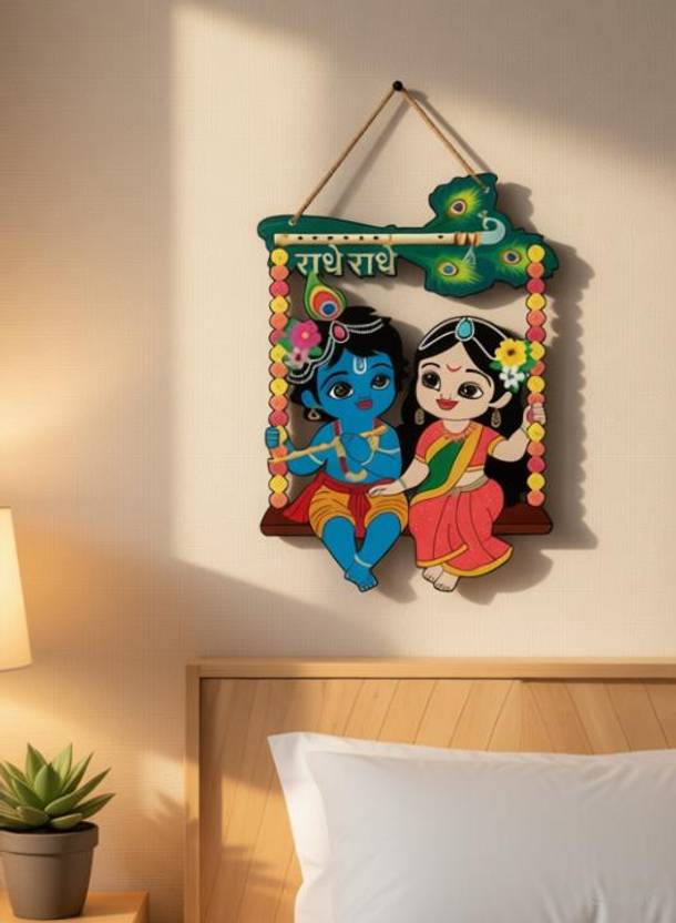 Anee The World Radha Krishna MDF Wood Wall Hanging Wall Home Room Office Wall Art